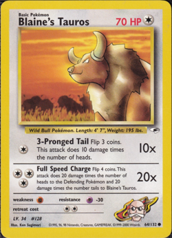 Blaine’s Tauros 64/132 Gym Heroes Pokemon Card - Image 1