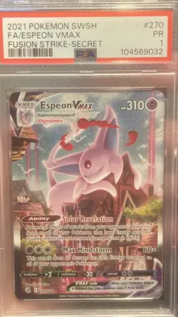 POKEMON SWORD & SHIELD FUSION STRIKE SECRET #270 FULL ART/ESPEON VMAX PSA 1 pop - Image 1