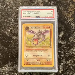 Pokemon TCG Fossil Aerodactyl 1/62 Holo Rare Unlimited PSA 8 (1999) English - Image 1