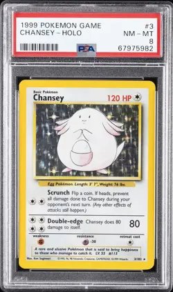 1999 POKEMON BASE SET UNLIMITED #3 CHANSEY-HOLO PSA 8 - Image 1