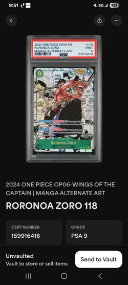 2024 One Piece OP06 EN Manga Alternate Art #118 Roronoa Zoro - Image 1