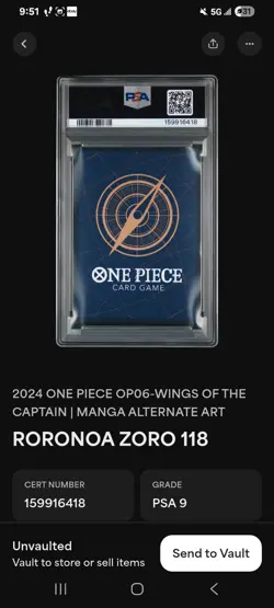 2024 One Piece OP06 EN Manga Alternate Art #118 Roronoa Zoro - Image 3