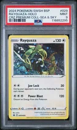 2024 POKEMON BLACK STAR PROMOS COSMOS HOLO SWSH029 RAYQUAZA PSA 9 - Image 1