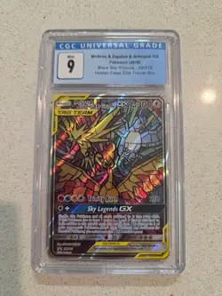 CGC Mint 9 Moltres & Zapdos & Articuno GX Stained Glass Pokemon SM210 - Image 1