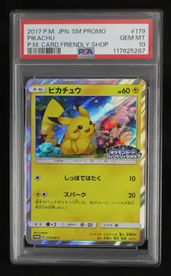 PSA 10 Pokemon Card Pikachu 179/SM-P Holo Japanese Friendly Shop Promo 2017 - Image 1
