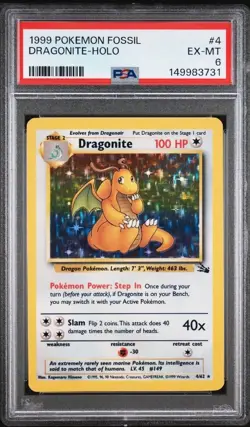 1999 Pokemon Fossil Dragonite HOLO #4 PSA 6 EX-MT WOTC Vintage RARE - Image 1