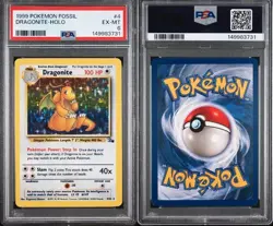 1999 Pokemon Fossil Dragonite HOLO #4 PSA 6 EX-MT WOTC Vintage RARE - Image 3