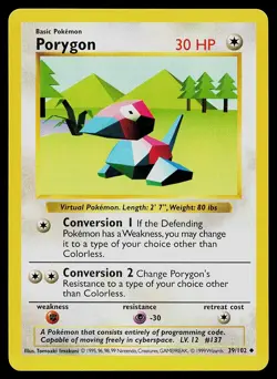 Pokemon Card - Porygon Base Set Shadowless 39/102 Uncommon - Image 1