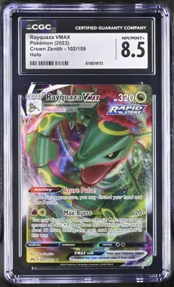 ✨✨✨ CGC 8.5 Rayquaza VMAX 102/159 Crown Zenith Pokemon Card - Image 1