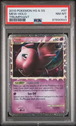Pokemon 2010 PSA 8 NM-MINT Mew Prime HGSS Triumphant Holo 97 Card - Image 1