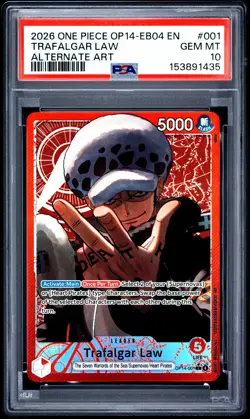 2026 ONE PIECE OP14-EB04-THE AZURE SEA'S SEVEN ALT ART #001 TRAFALGAR LAW PSA 10 - Image 1