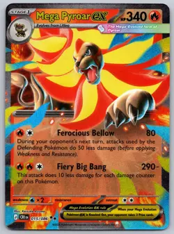 Mega Pyroar ex 015/086 Double Rare ME04: Chaos Rising Pokemon Holo Near Mint - Image 1