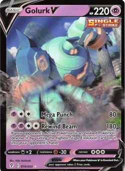 POKEMON Golurk V #070/203 Holo SWSH07: Evolving Skies NM - Image 1