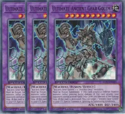 Yugioh - Ancient Gear Megaton Golem x 3 - 1st Ultra Blue NM - Free Holo Card - Image 1