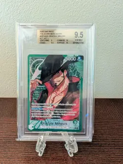 One Piece OP14 Dracule Mihawk Alt Art Leader BGS 9.5 - Azure Of The Sea’s - Image 1