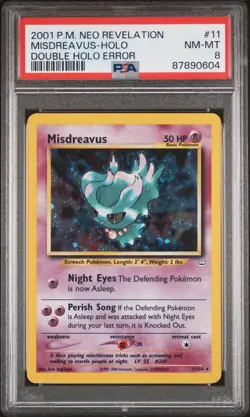 Pokemon 2001 PSA 8 NM-MINT Misdreavus Double Holo Error Neo Revelation 11 Card - Image 1