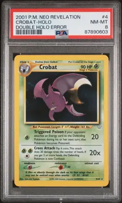 Pokemon 2001 PSA 8 NM-MINT Crobat Double Holo Error Neo Revelation 4 Card - Image 1