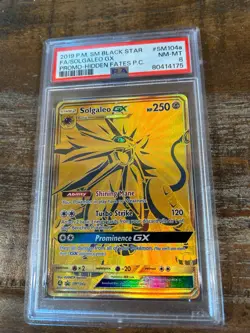 Pokemon 2019 SM Promo Hidden Fates Prem Coll FA SOLGALEO GX SM104a PSA 8 RARE - Image 1