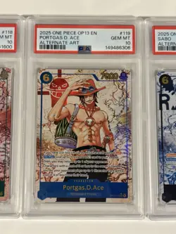 One Piece Ace Sabo Luffy Alt Art SEC Lot Of 3 PSA 10 OP13 English - Image 3