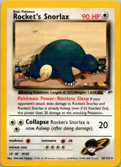 Rocket's Snorlax 33/132 Rare Gym Heroes Pokemon Moderately Played - Image 2