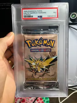 Pokemon Fossil Foil Booster Pack Zapdos 1999 WOTC PSA 7 Narrow Margins 13834314 - Image 1