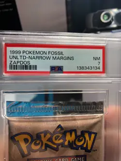 Pokemon Fossil Foil Booster Pack Zapdos 1999 WOTC PSA 7 Narrow Margins 13834314 - Image 2