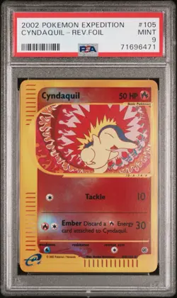 2002 POKEMON EXPEDITION #105 CYNDAQUIL REVERSE FOIL PSA 9 Pop 64 - Image 1