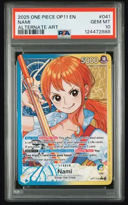 2025 ONE PIECE OP11-A FIST OF DIVINE SPEED ALTERNATE ART #041 NAMI PSA 10 - Image 1