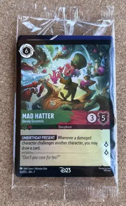 2026 Sealed Disney Lorcana D23 Promo MAD HATTER Gold Member Exclusive Card - Image 1