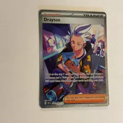 Pokemon Drayton 244/191 Sv08: Surging Sparks SIR Supporter Full Art Holo English - Image 3