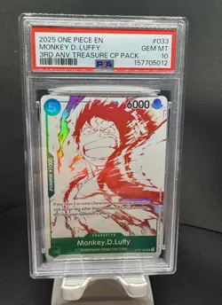 2025 One Piece 3rd Anniversary Treasure Campaign Monkey D. Luffy OP07-033 PSA 10 - Image 1