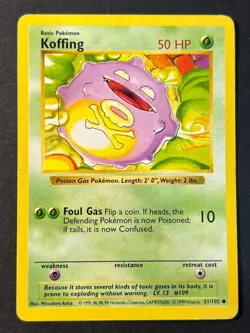 Koffing 51/102 Shadowless Base Set - Pokemon Card WOTC C LP - Image 1