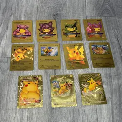 Pokemon Fan Art Pikachu Collection Card Bundle 11x Cards Shiny Foil Gold - Image 1