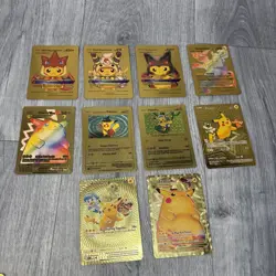 Pokemon Fan Art Pikachu Collection Card Bundle 10x Cards Shiny Foil Gold - Image 1
