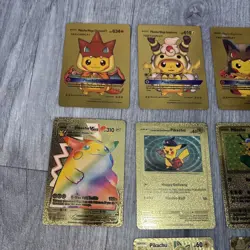 Pokemon Fan Art Pikachu Collection Card Bundle 10x Cards Shiny Foil Gold - Image 2