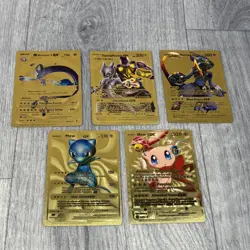 Pokemon Fan Art Metwo Mew Collection Card Bundle 5x Cards Shiny Foil Gold - Image 1