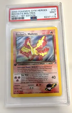 Pokemon TCG Rockets Moltres Holo Rare Card 12/132 Gym Heroes 1st Edition PSA 9 - Image 2