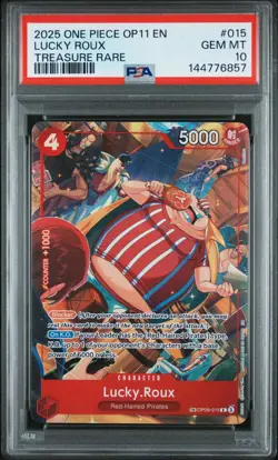 2025 One Piece OP11 EN Lucky Roux Treasure Rare #015 PSA 10 GEM MINT - Image 1