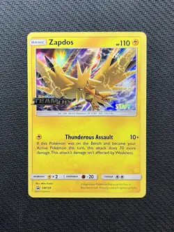 Zapdos SM159 STAFF Prerelease Stamp Promo Sun & Moon Team Up Pokemon Card - LP - Image 1
