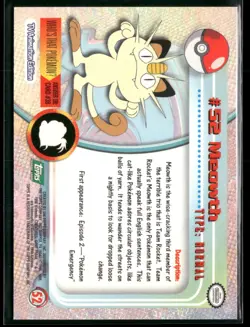 Meowth #52 Topps Trading Cards Series 1 Green Logo Pokemon Near Mint - Image 2