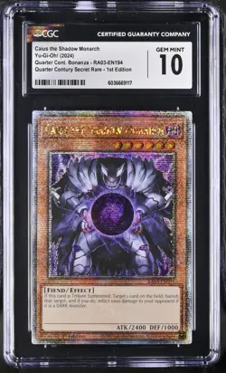CGC GEM MINT 10 POP 2 YuGiOh Cauis the Shadow Monarch QCR Secret Rare Bonanza - Image 1