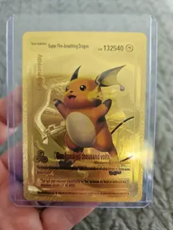 Super Fire Breathing Dragon Gold Foil Fan Art Vinyl Collector Pokemon Card - Image 1