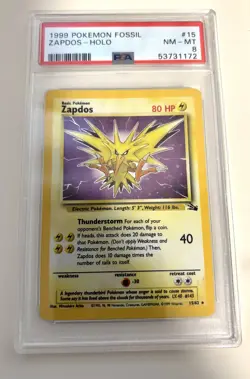 1999 Pokemon Fossil Zapdos Holo rare PSA8 vintage card - Image 1