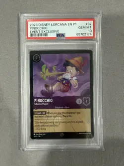 PSA 10 GEM MT 💎 - Disney Lorcana - Pinocchio Talkative Puppet Promo 32/P1 - Image 1