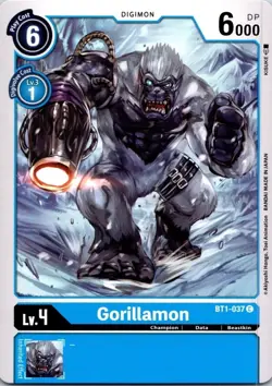 Gorillamon BT1-037 Black Common Champion Digimon CCG Card - Image 1