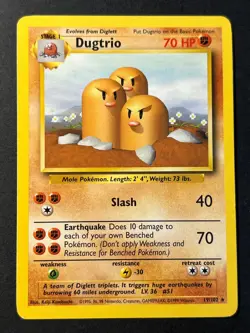 Dugtrio 19/102 Base Set WOTC Unlimited Rare - Pokemon Card G Near Mint - Image 1