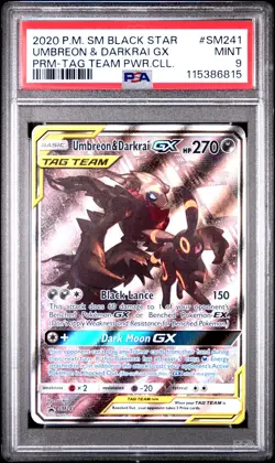 2020 Pokemon SM Black Star Promo Umbreon & Darkrai GX PRM-TAG PSA 9 #SM241 - Image 1