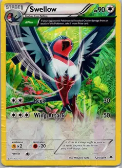 Pokemon TCG Swellow 72/108 Roaring Skies Rev Holo HP - Image 1