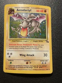 Aerodactyl 1/62 Holo Rare Fossil Pokemon Unlimited Holo Damaged - Image 1