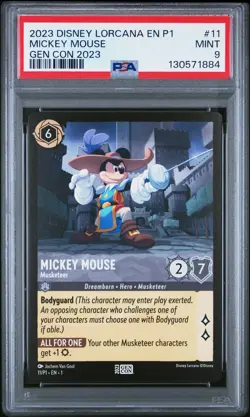 2023 DISNEY LORCANA EN P1-PROMO GEN CON 2023 #11 MICKEY MOUSE MUSKETEER PSA 9 - Image 1